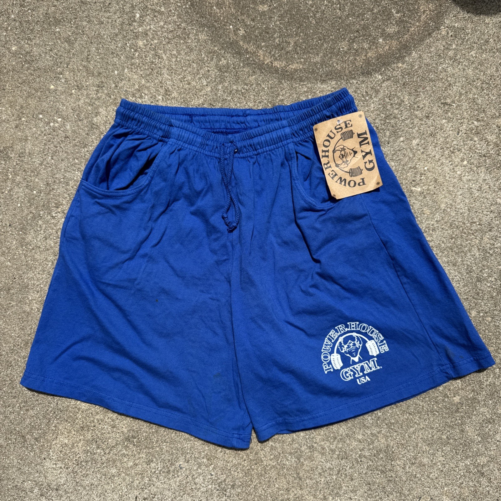 Vintage 90s Powerhouse Gym Athletic Workout Shorts Large New Blue **flaws**