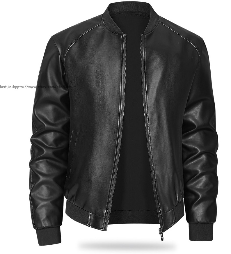 Men Faux Leather Outerwear Motorcycle Jacket Casual Stand Collar PU Biker Coats