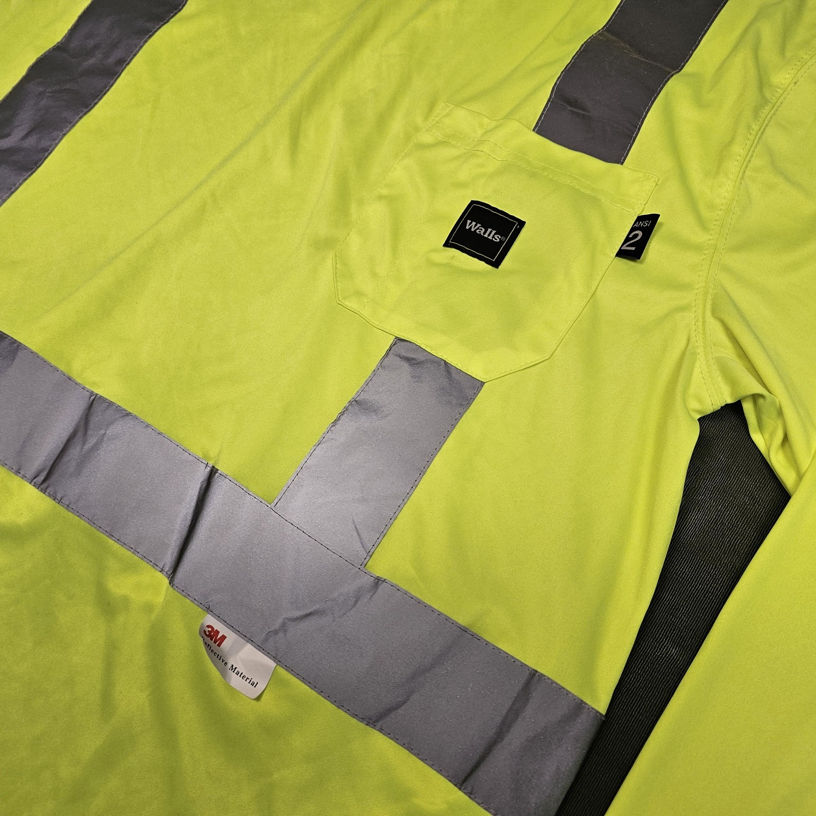 Walls Hi Vis Shirt Mens Medium Yellow Long Sleeve 3M Scotchlite ANSI Class 2