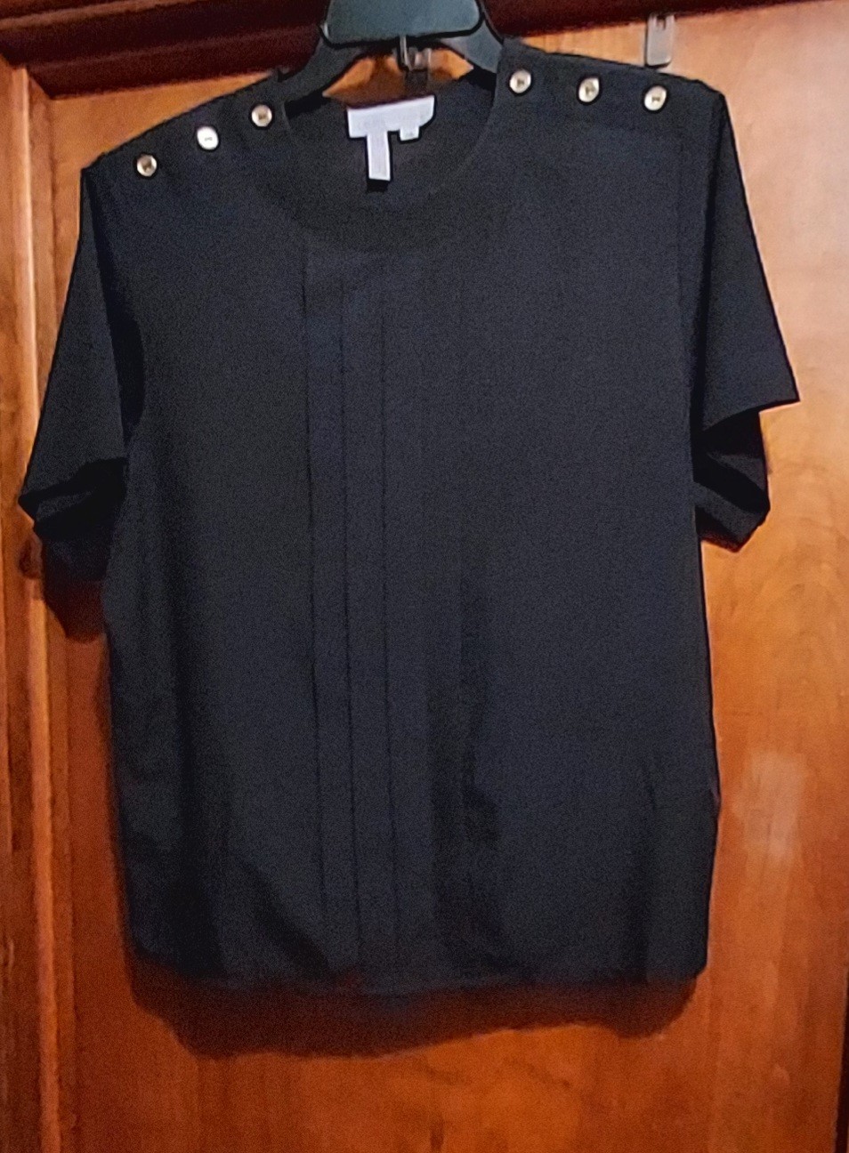 Vintage 80s-90s Laura & Jayne SS Blouse, Sz 14, RN#67517, Poly,Deep Black