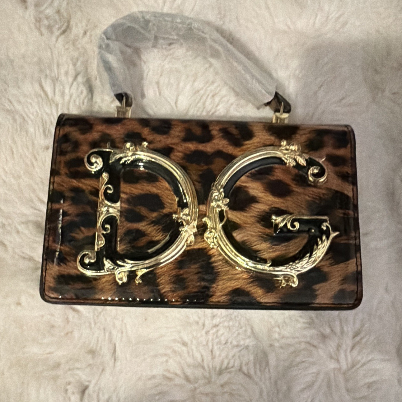 Dolce & Gabbana Leopard Print Mini Crossbody Bag Gold Chain Strap DG Logo