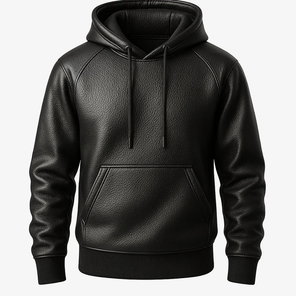 Men’s Premium Leather Hoodie Handmade Genuine Lambskin Leather Jacket.