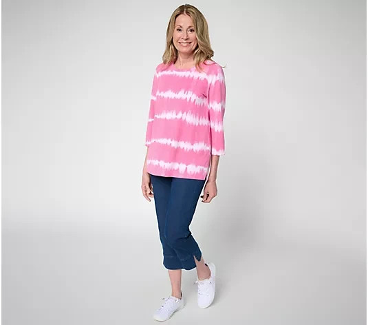 Denim & Co. Regular Soft Blend Tie Dye Stripe Printed Top NWT A726382