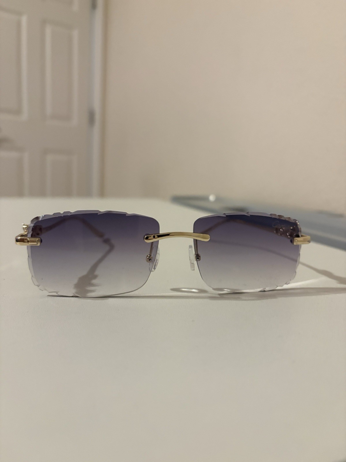 Cartier Diamond Cut Sunglasses with Gold Frame Magenta Pink Lens Made In France