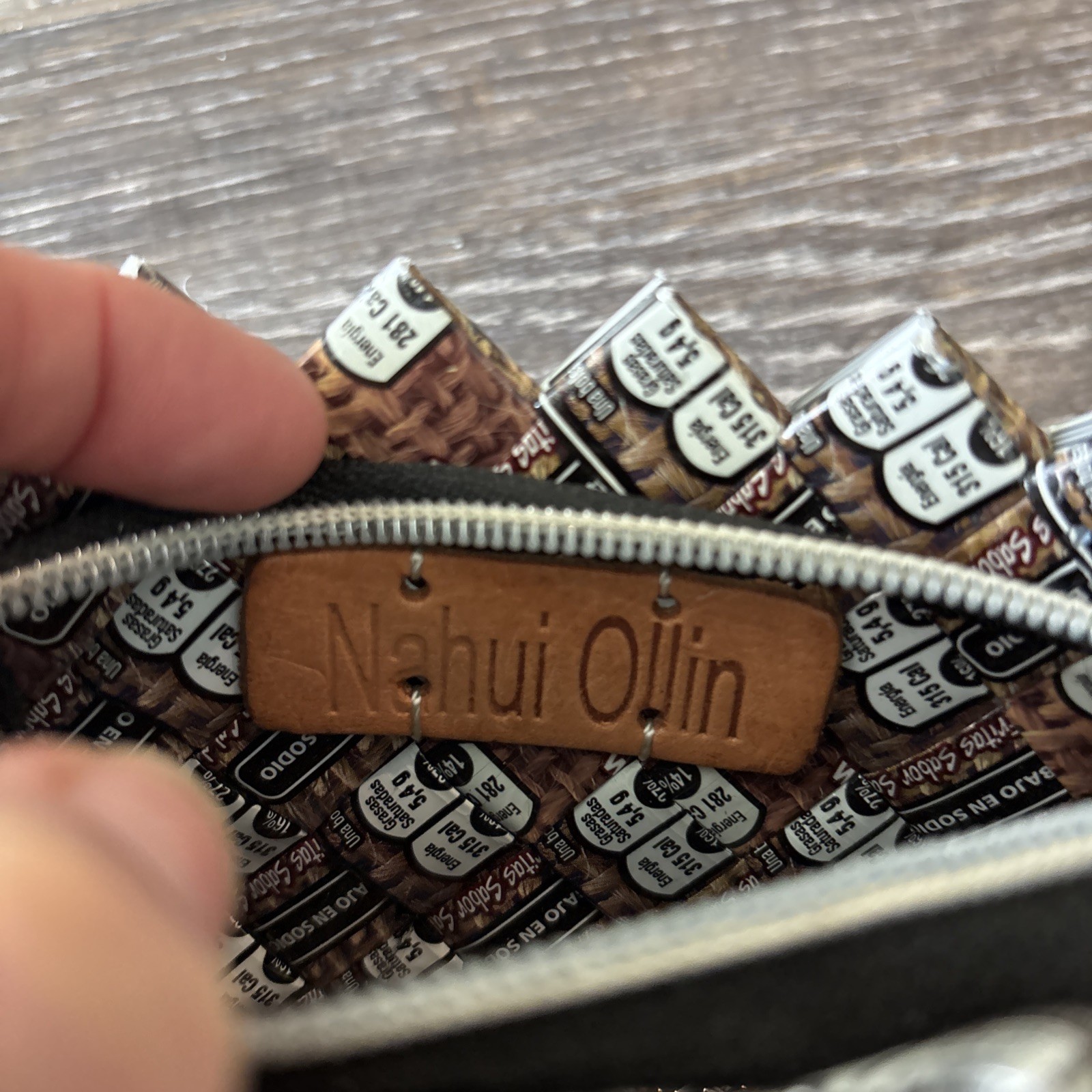 Nahui Ollin Barcode Change Purse Coin Recycled Material 4” X 6”