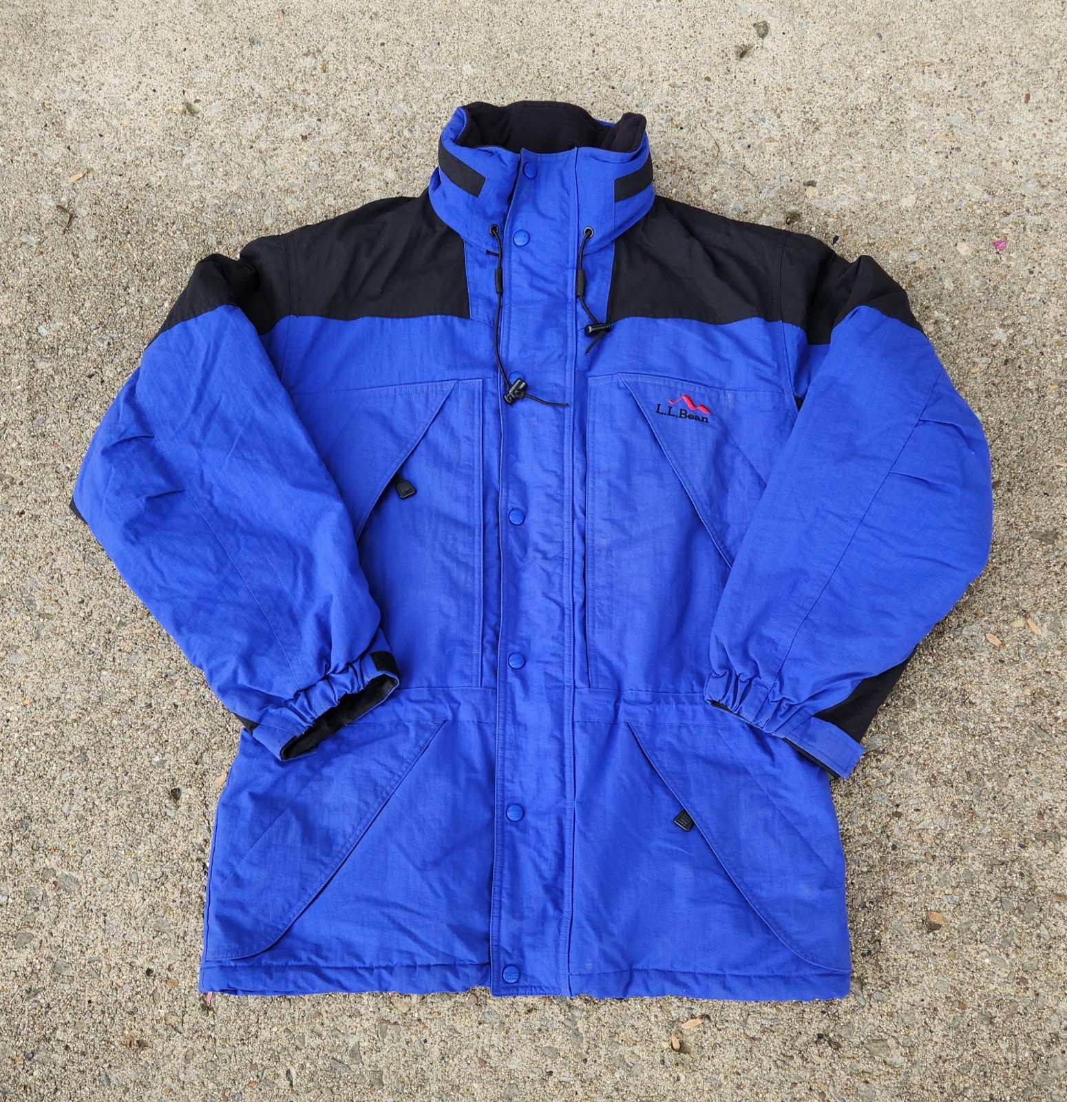 Vintage LL BEAN Outdoors Coat Jacket Blue Black Hooded Coat Mens 90s