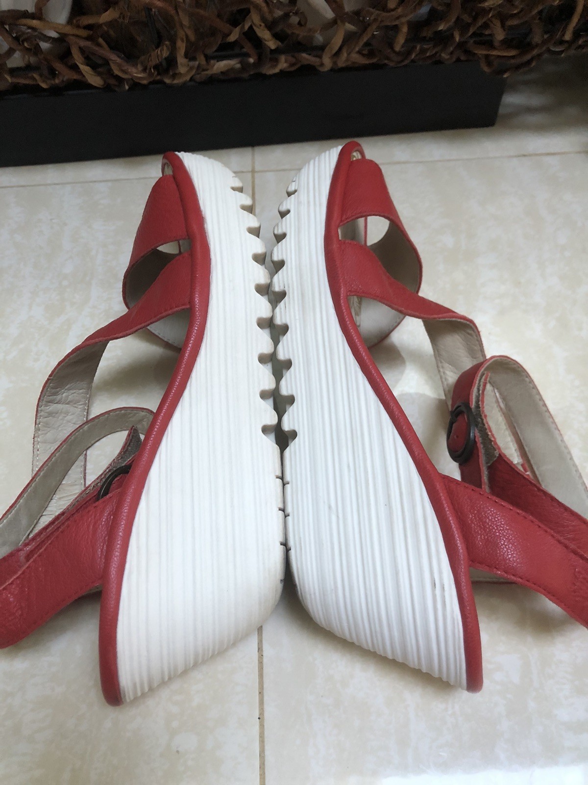 Fly London Yesk Ankle Wrap Sandals EU 40 US 9/9.5 Red Leather Women’s EUC‼️