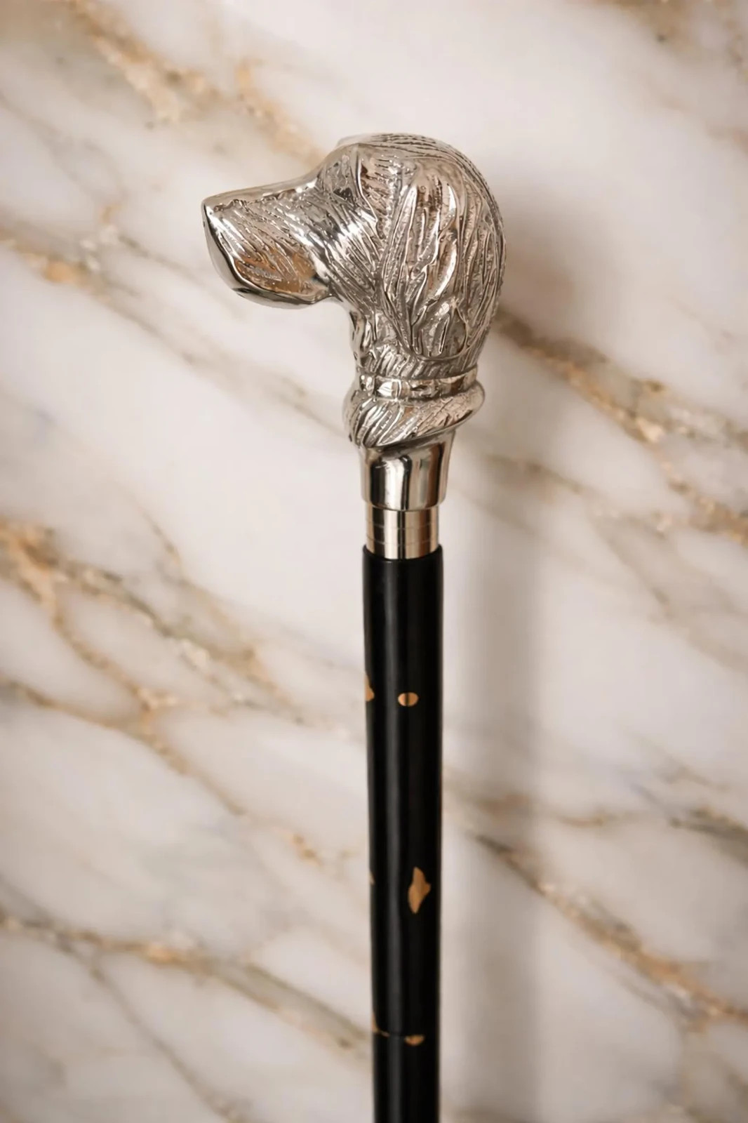 Silver Finish Dog Head Walking Cane | Gentleman’s Antique Style Gift for father