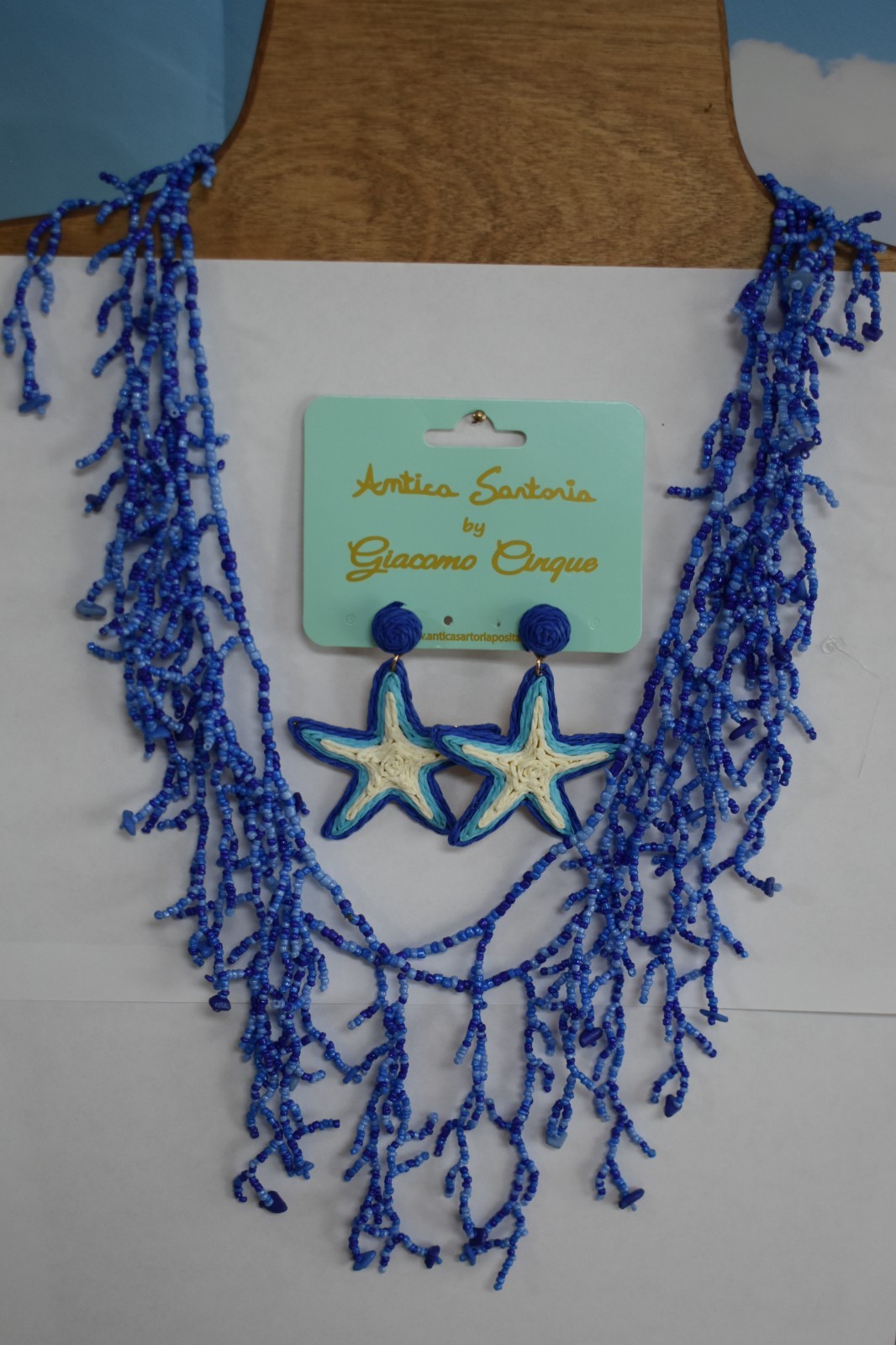 ANTICA SARTORIA 2026 BLUE & WHITE STARFISH EARRINGS & NECKLACE SET NWT