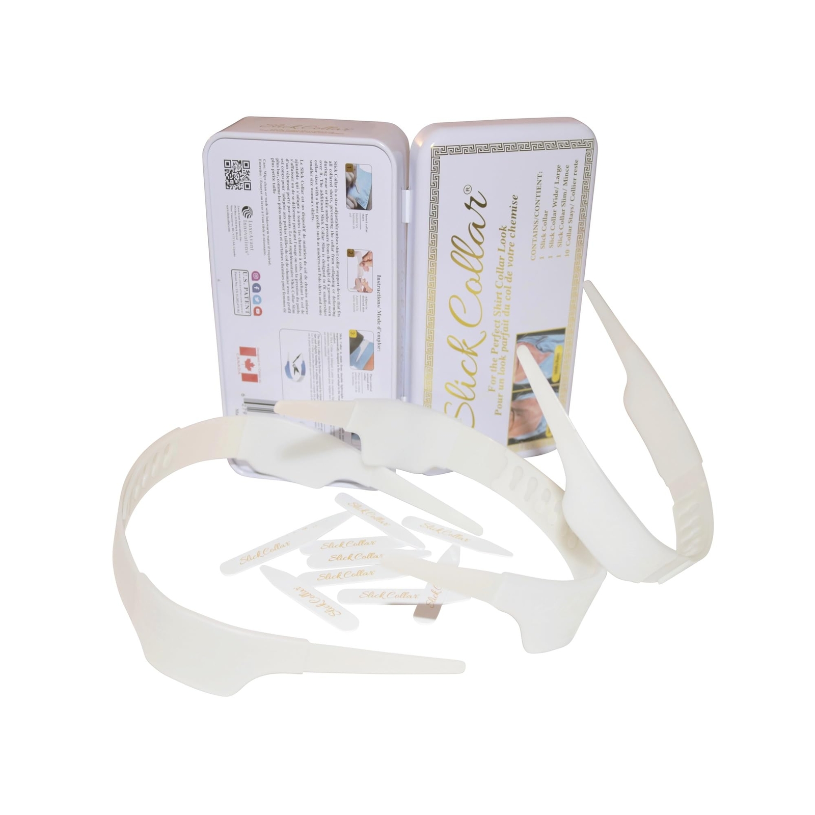 Shirt Collar Support System set with 3 adjustable, 10 premium Collar Stays &