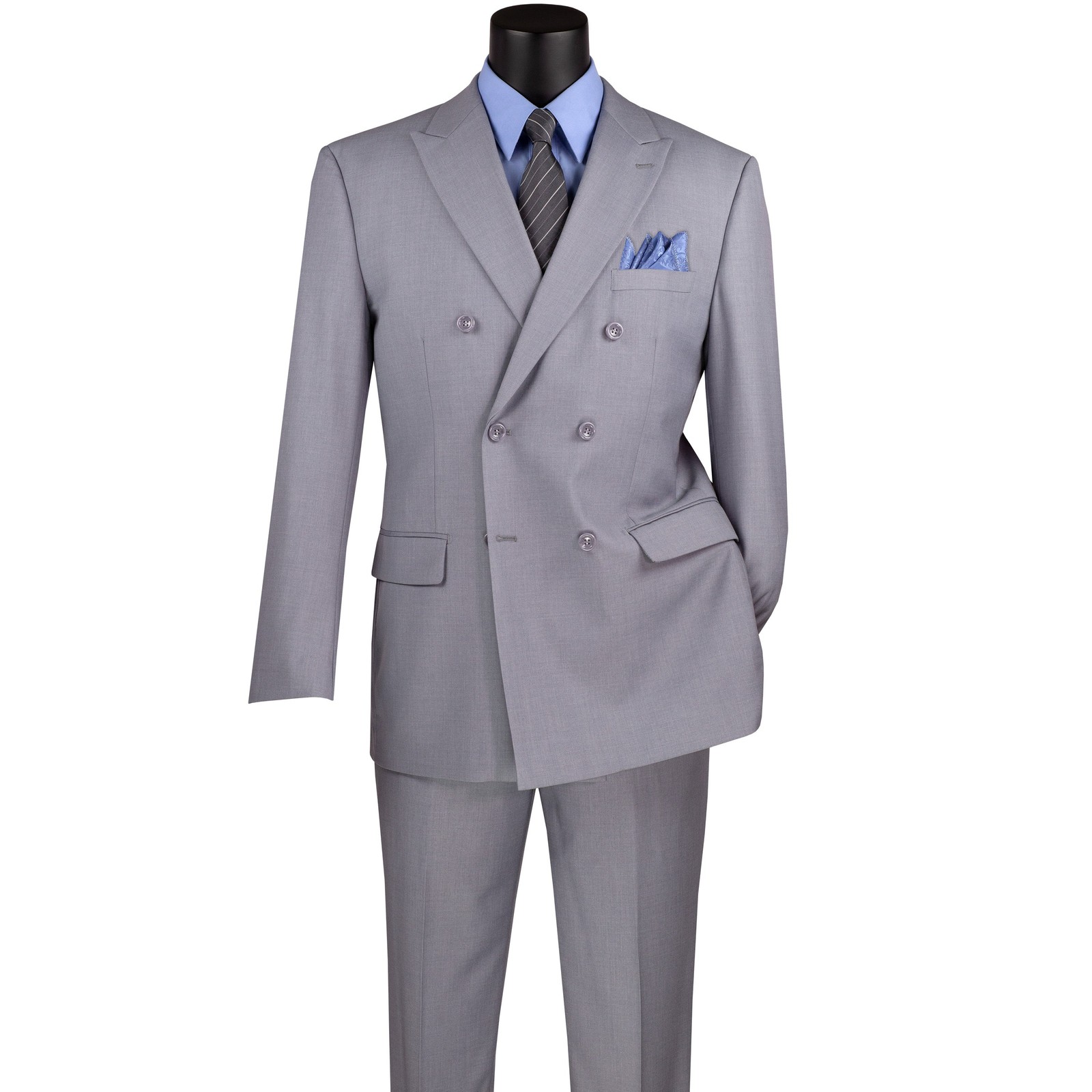 VINCI Men’s Light Gray Double-Breasted Suit w/ Adjustable Waist, Reg-Fit – NEW