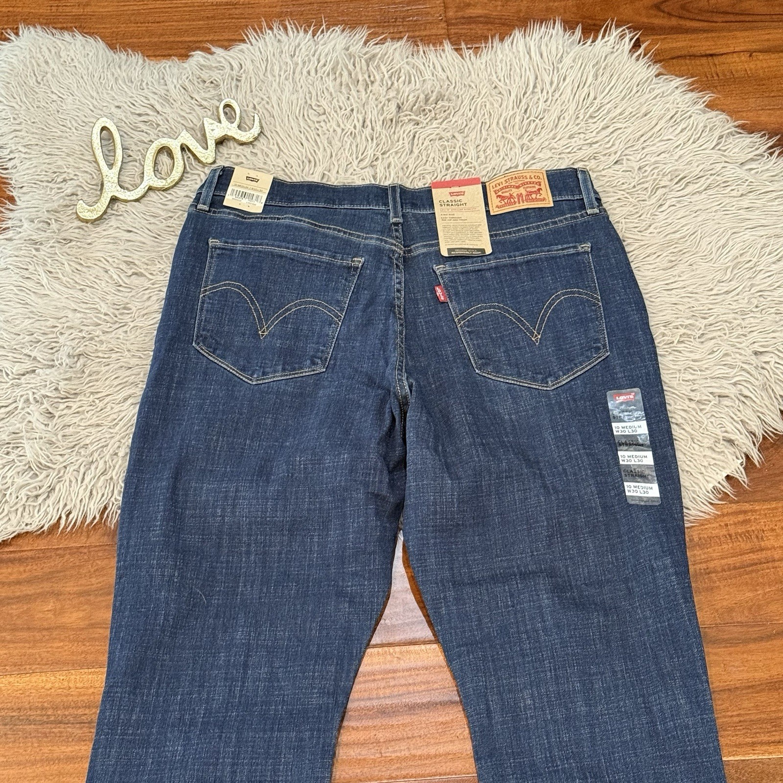 Levis Womens Classic Straight Leg Jeans 10 30 Lapis Dark Horse Medium Wash New