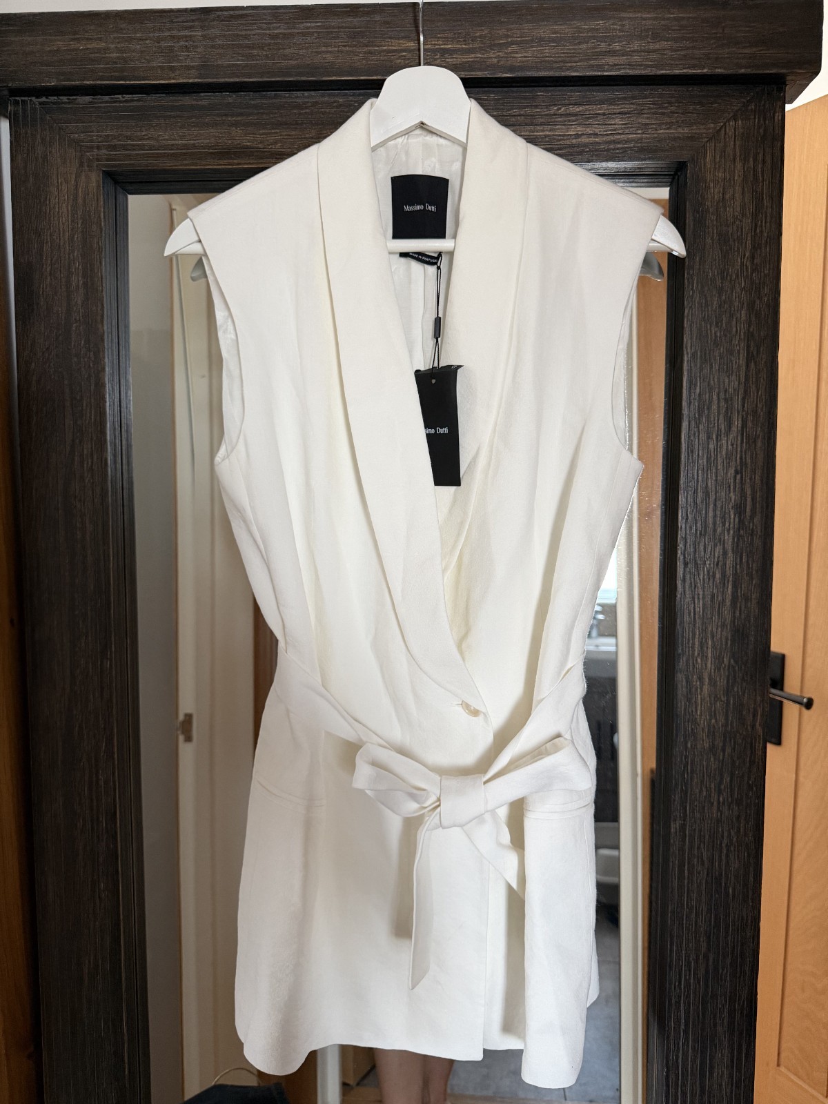 Massimo Dutti Linen Blazer Belted Dress White Sleeveless EU 36 US 4 Womens