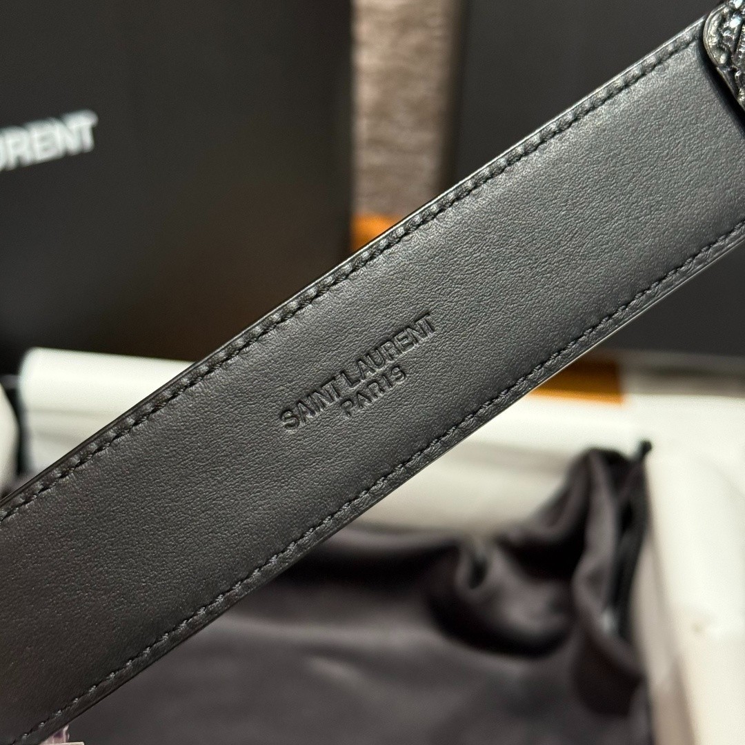 Authentic Yves Saint Laurent Belt YSL Black Gold Buckle Width:3.0cm/1.18inchs