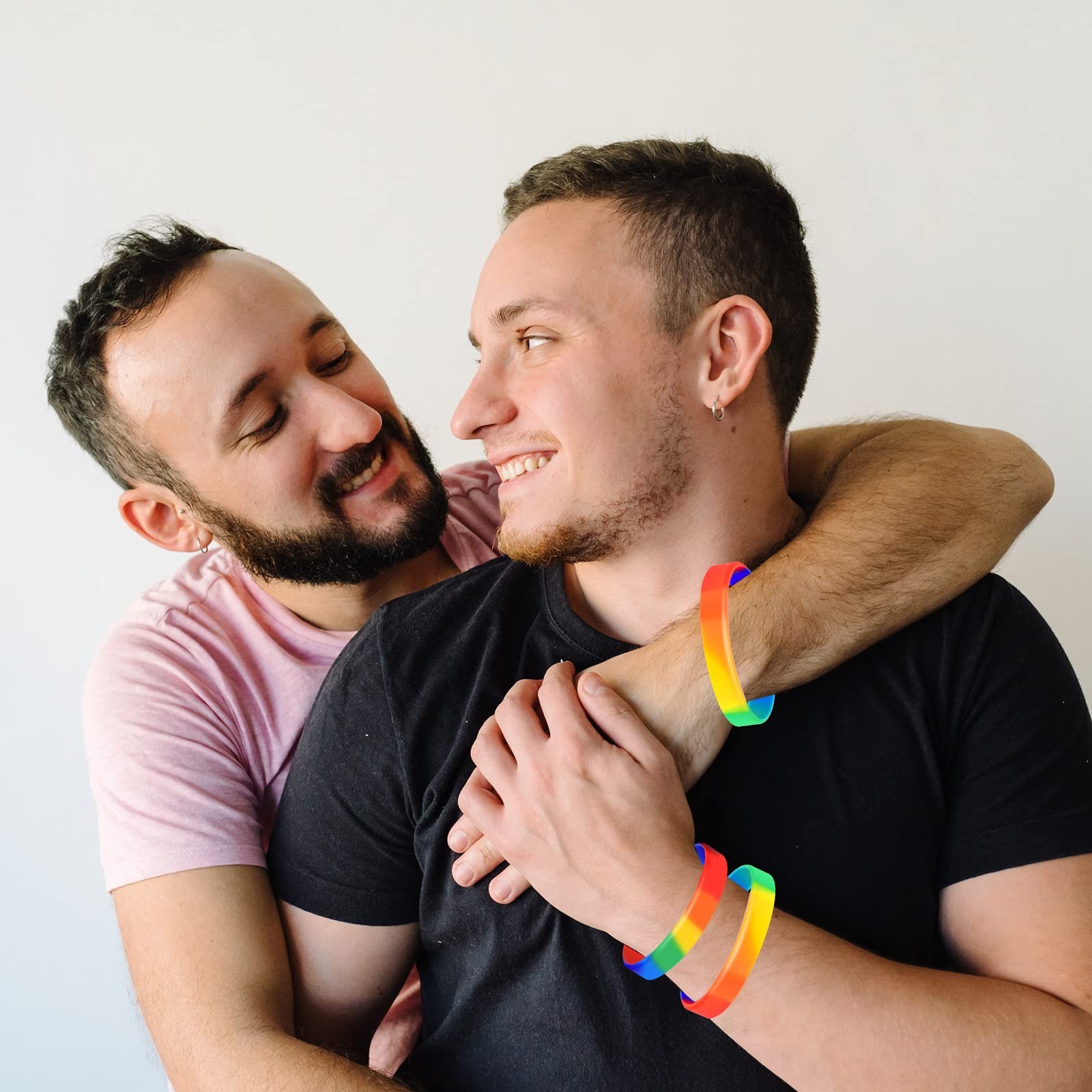 Bouiexye 40pcs Rainbow Silicone Wristbands LGBT 21.5cm/8.46″, Iridescence