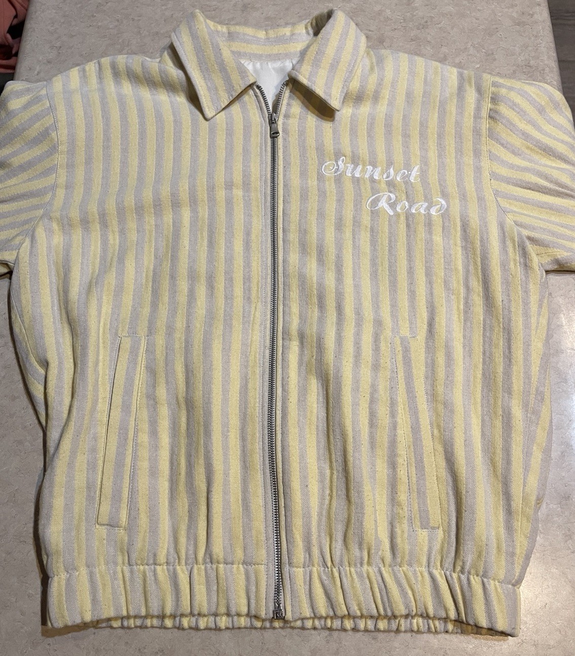 Zara Men’s Sunset Road Full Zip Striped Jacket Yellow Beige Size Small