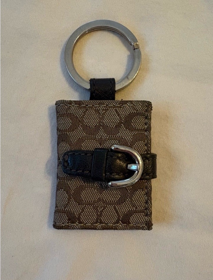 Coach Vintage Brown Signature Monogram Buckle Snap Photo Keychain