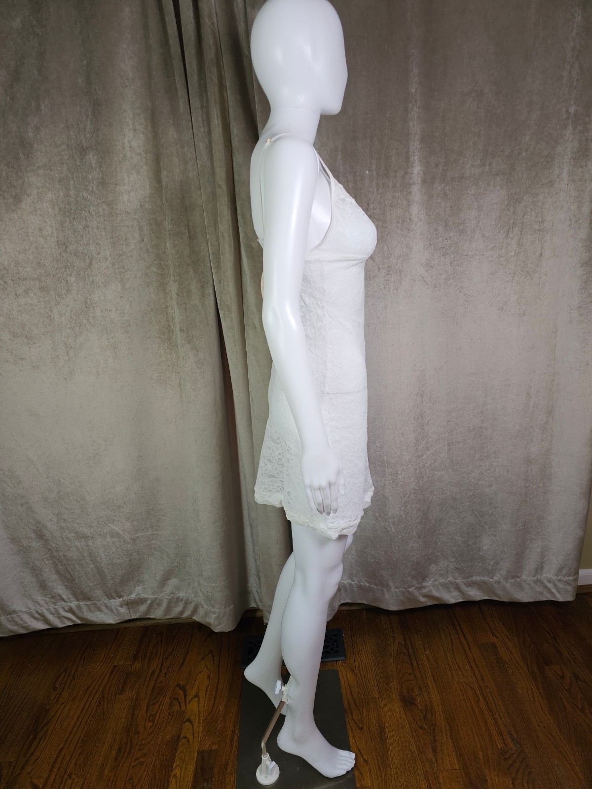 Victoria’s Secret Slip Dress Medium White Lace Sheer Mesh Chemise STAIN