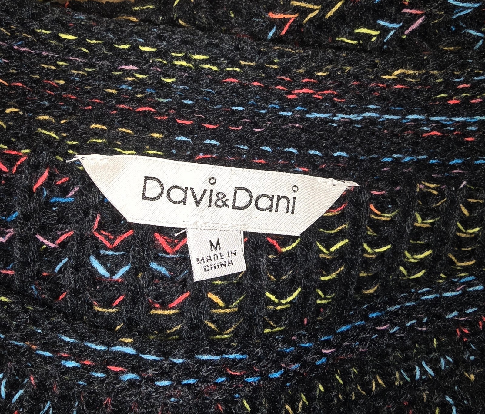 ​Davi & Dani Black Multicolor Chunky Knit Sweater Womens Med Textured