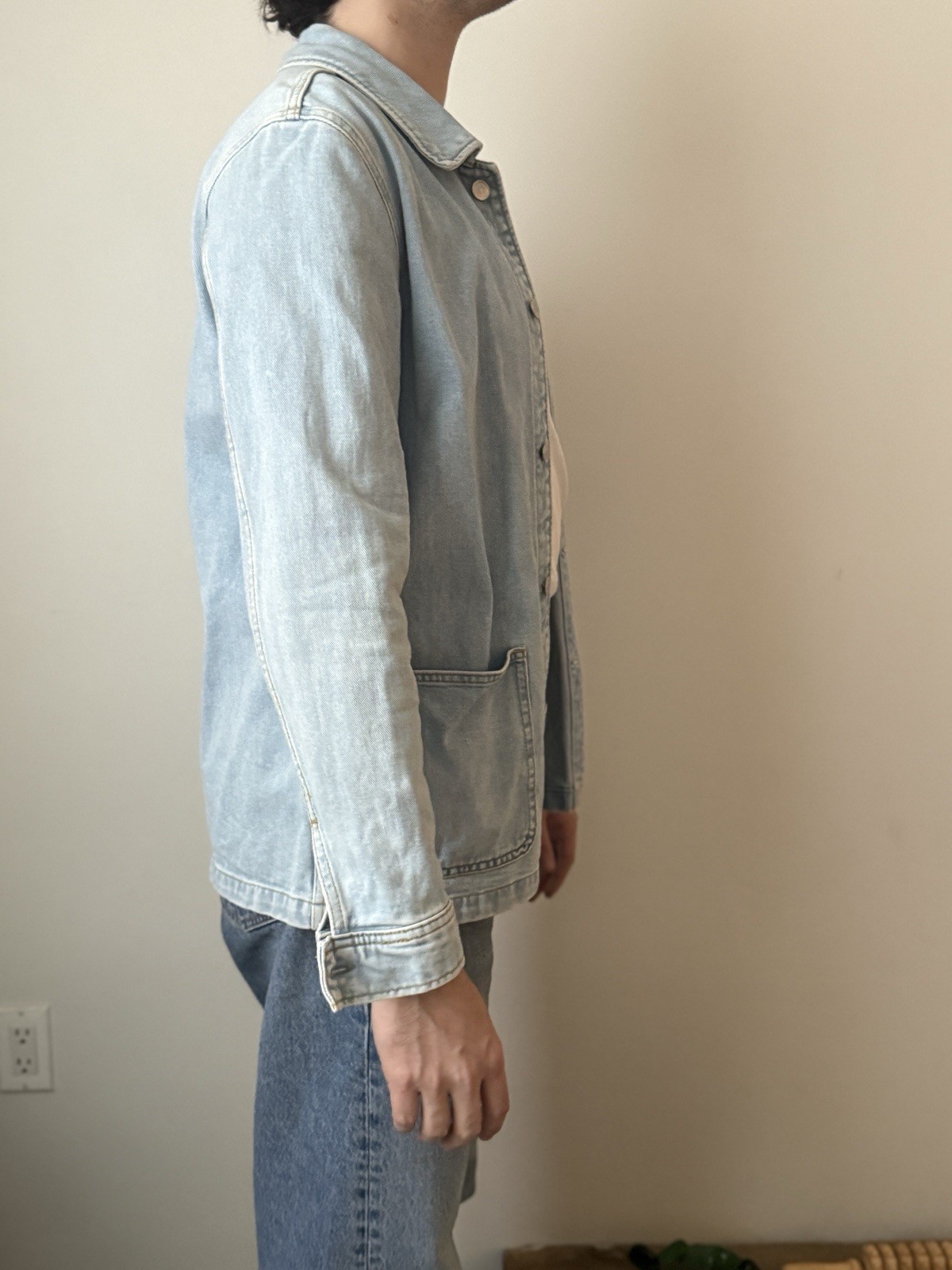 Sandro Paris Denim Chore Jacket Men’s Light Wash Blue French Designer Workwear