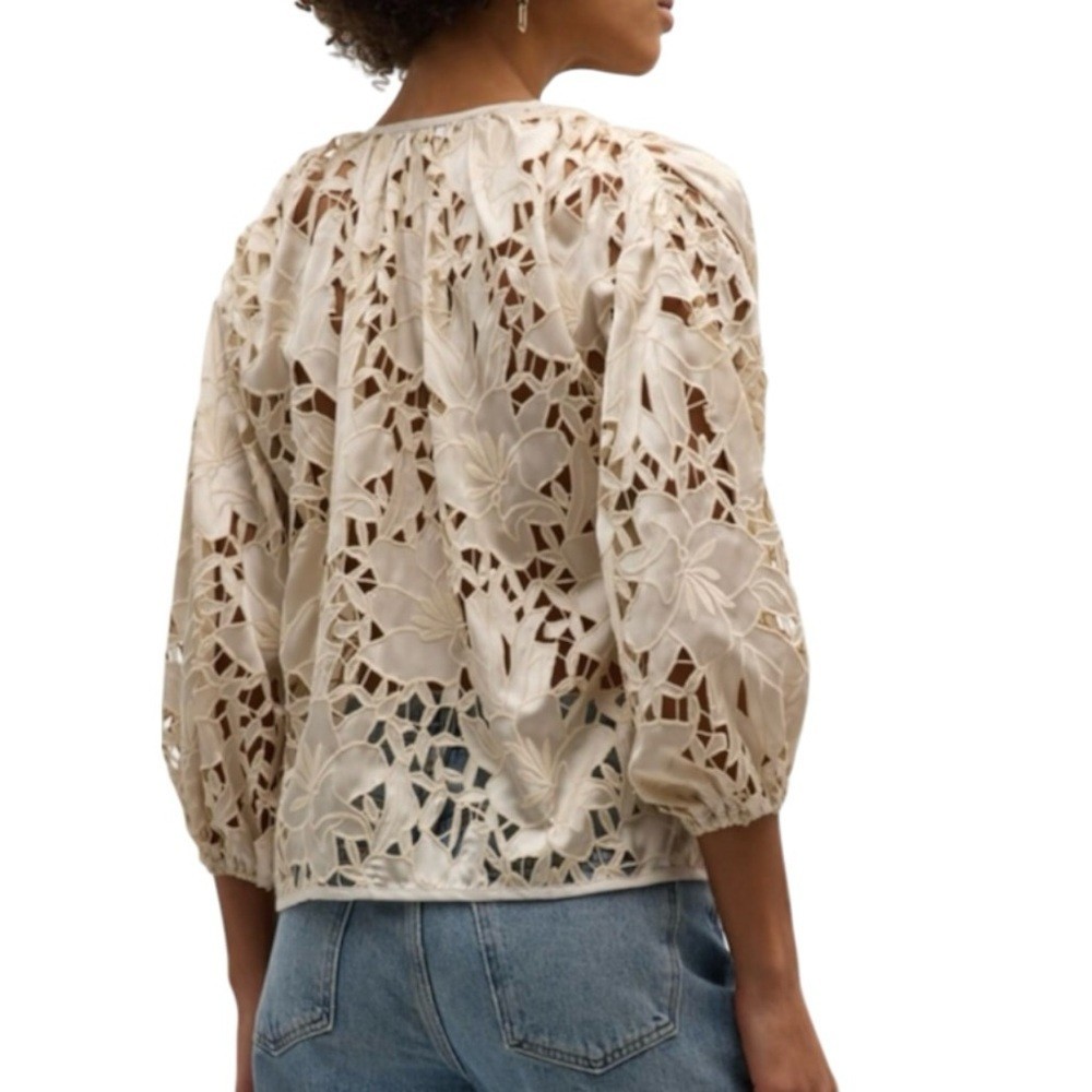 Ramy Brook Mikayla Eyelet-Embroidered Blouse Sz L