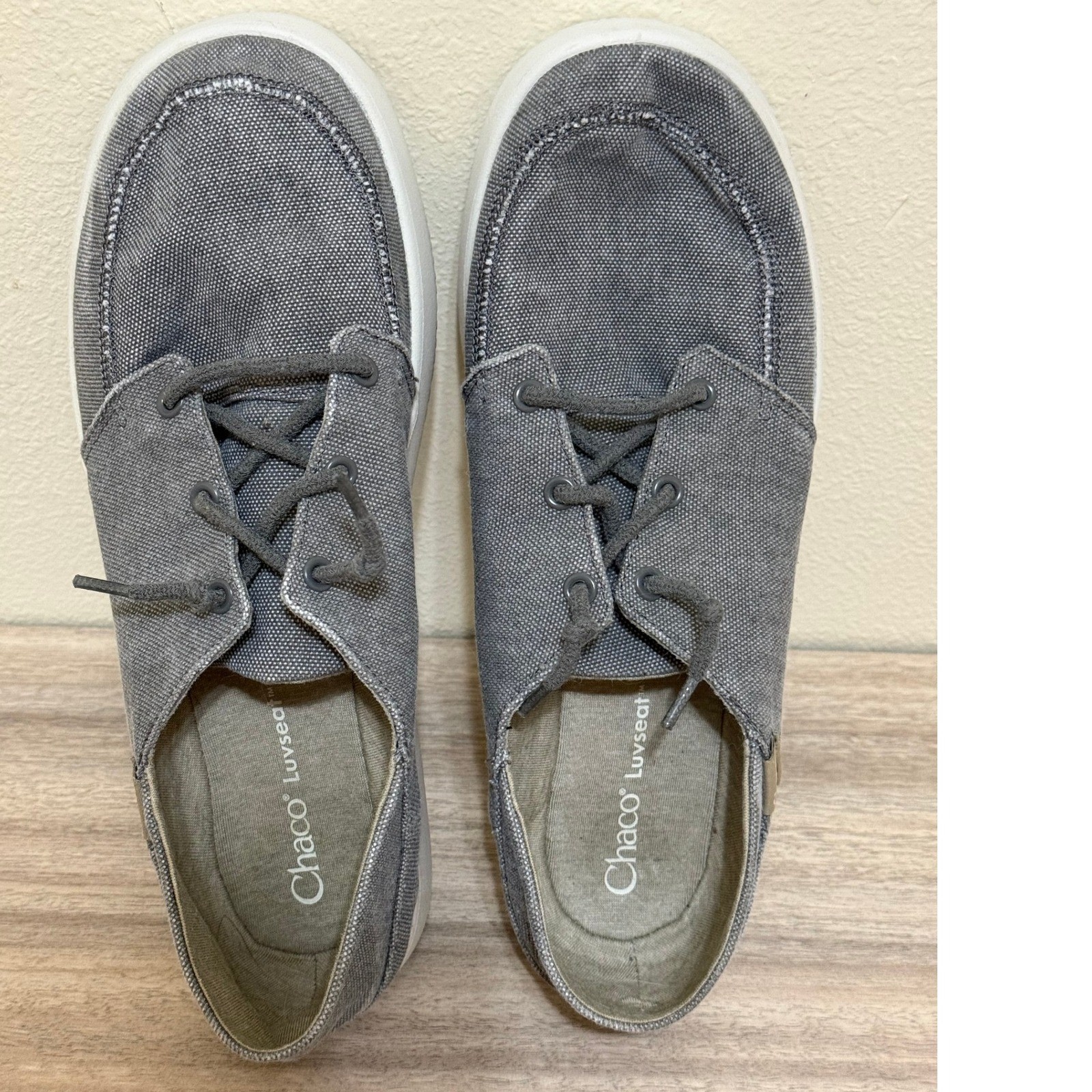 Chaco Sneakers Men 9 Gray Chillos Canvas Slip On Boat Shoes Luvseat Casual