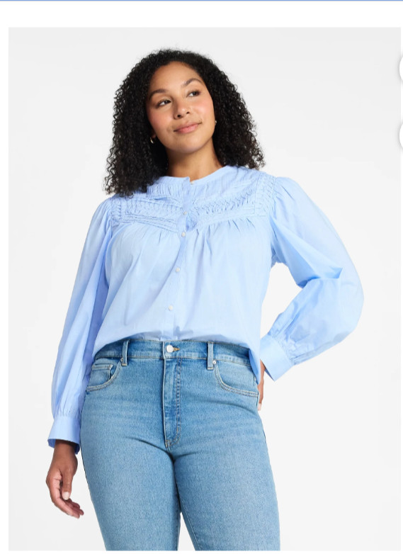 Time and Tru Women’s Textured Yoke Cotton Blouse Size: M, L, XL, XXL, XXXL NWT