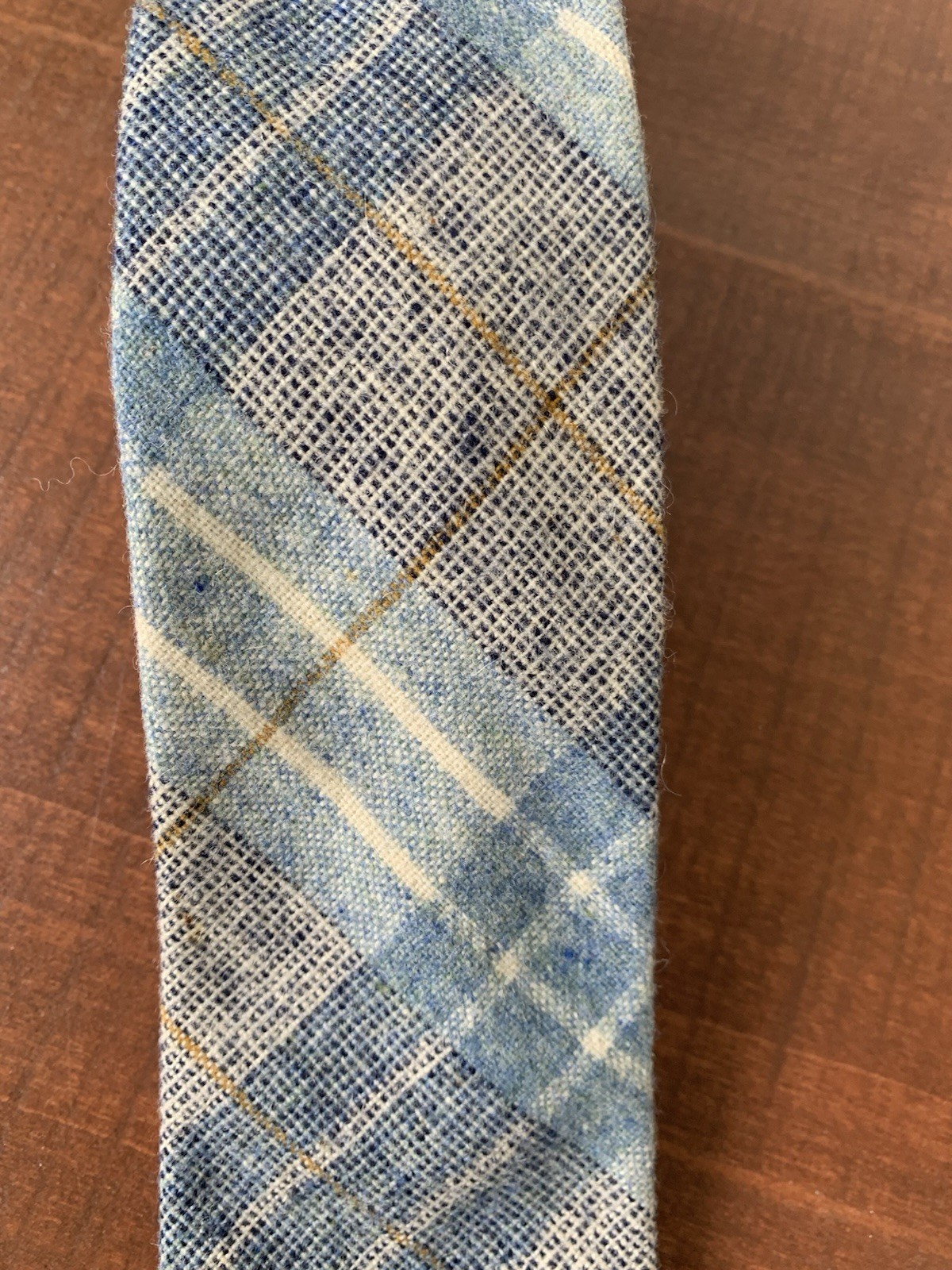 Men’s Vintage Necktie Plaid Wool Blend Shades of Blue Fathers Day Old Money Tie