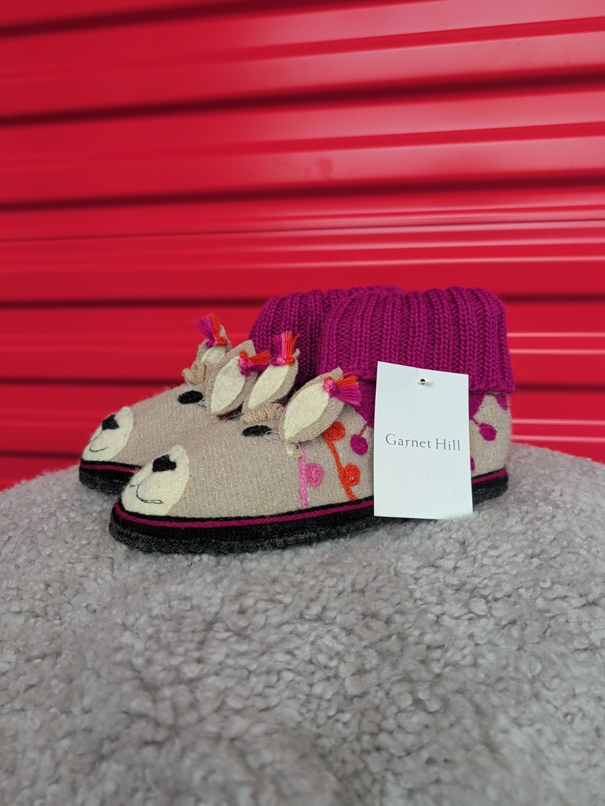 Garnet Hill Kids Wool Animal Slippers Purple Pink Size 1 Girls New