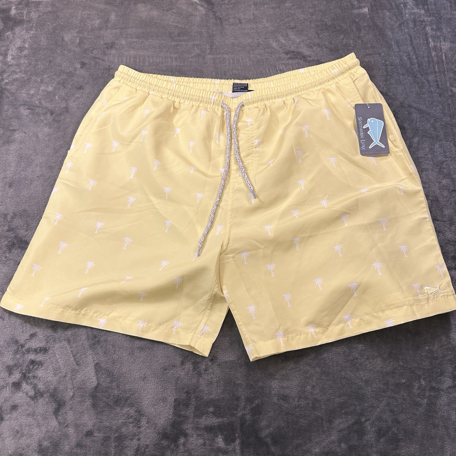 Southern Lure Swim Shorts Mens XXL 2Xl Yellow Palm Trees Lined Drawstring New