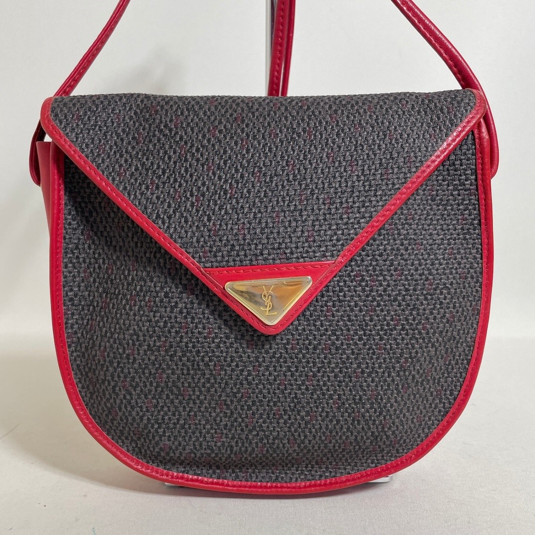 Yves Saint Laurent Shoulder Bag Red Gray PVC Leather Size: W:8.3 × H: 7.9 in.