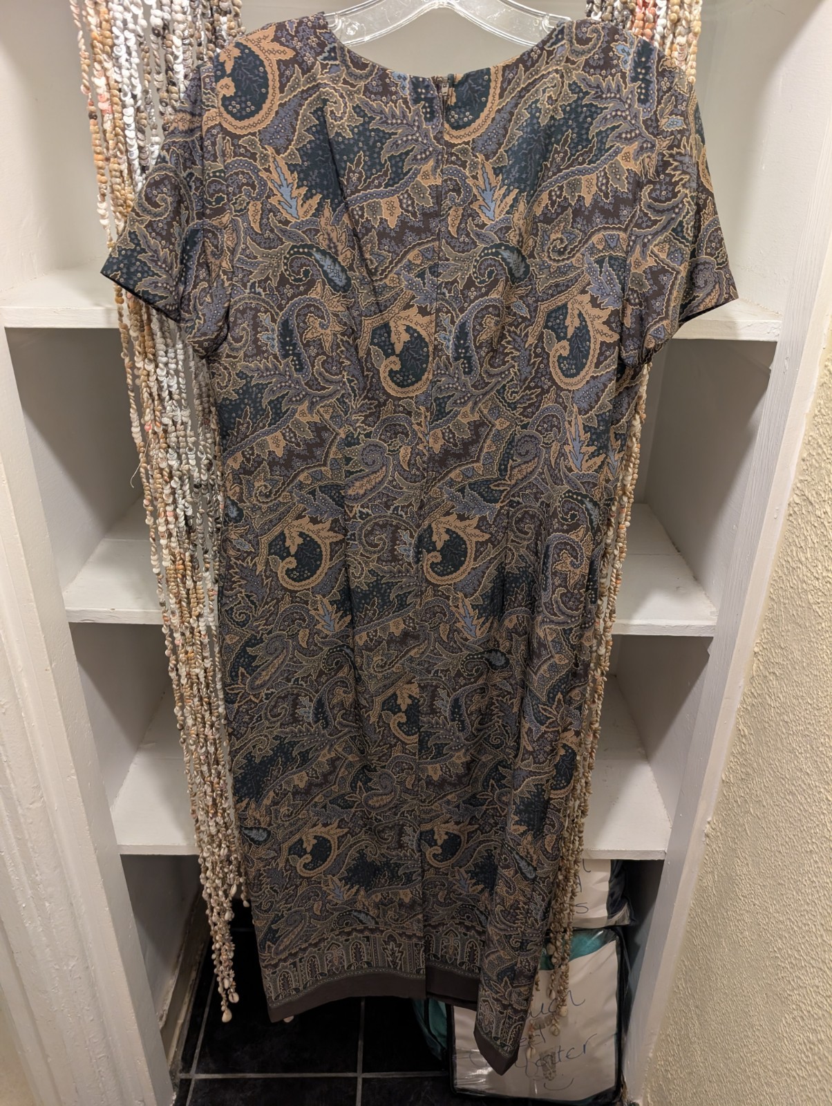 Koret Paisley Brown Blue Tan Short Sleeve Midi Shift Dress Size 10 Tall