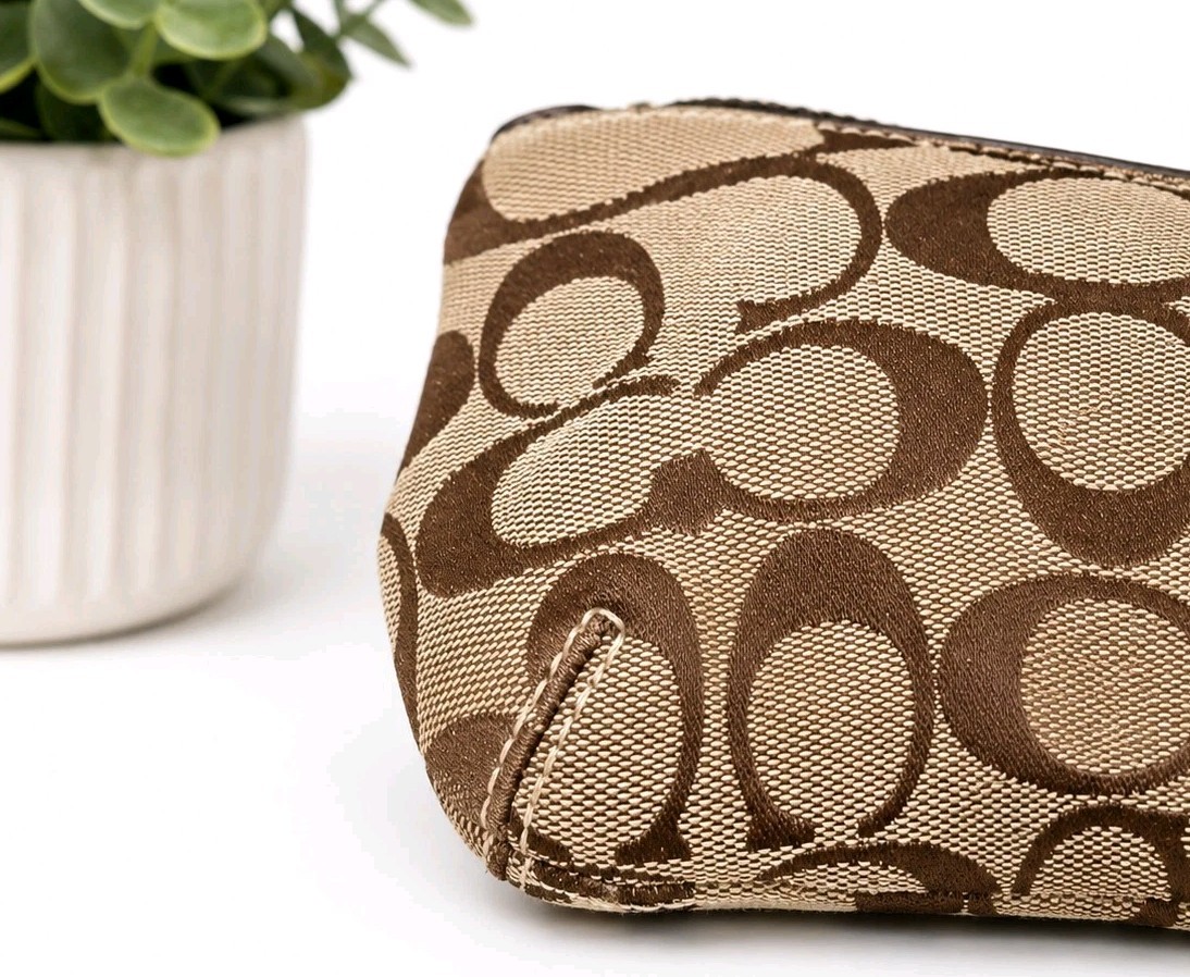 Vtg Coach Bleecker Legacy Signature Jacquard & Leather Tattersall Wristlet NWOT
