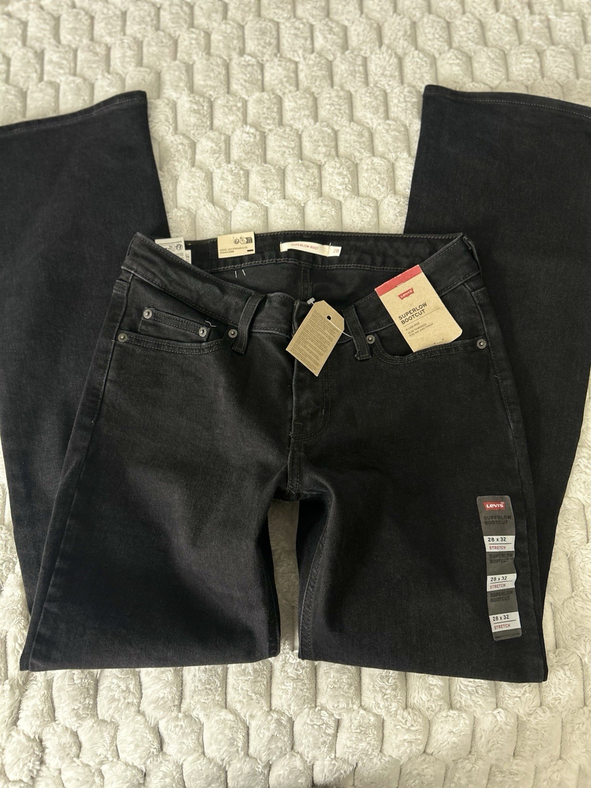 Levis Superlow Bootcut Jeans Womens 28×32 Black Low Rise Stretch Denim NEW