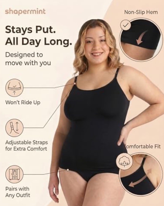 NWT Empetua Shapermint Plus 3XL Slimming Shapewear Scoop Neck Cami Black