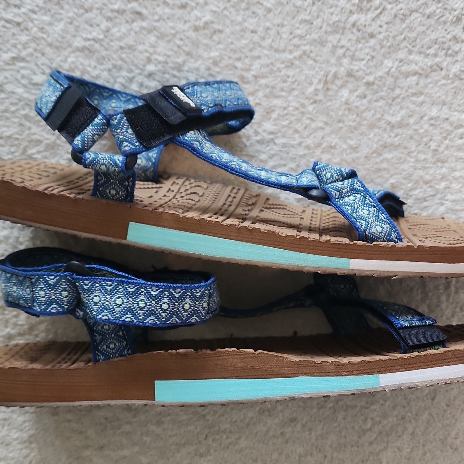 Muk Luks Women’s Blue Geometric Strappy Hook & Loop Ankle Strap Sandals 9