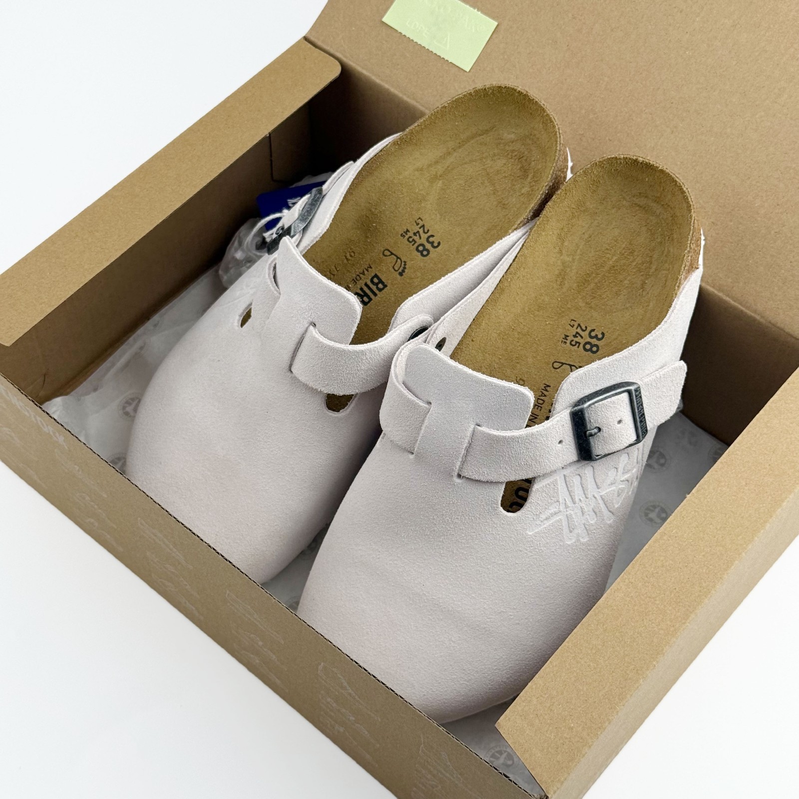 Birkenstock Boston X Stussy Suede Comfort Clog White Women’s and Men’s Shoes