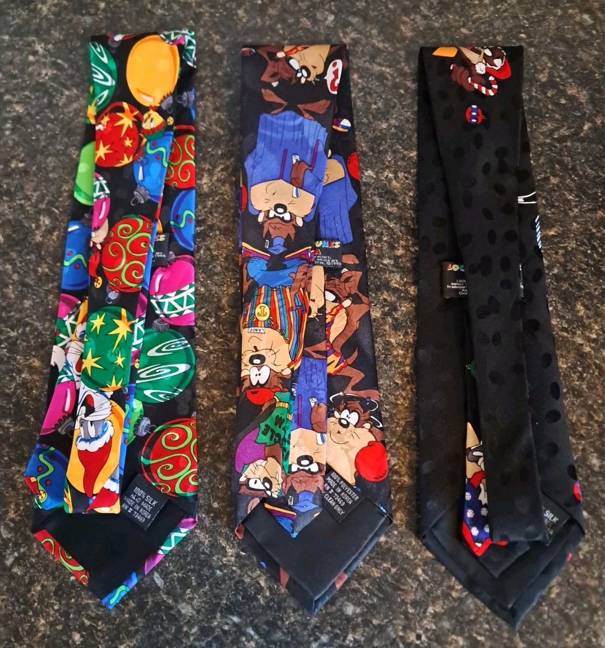 Vntg 1990s Looney Tunes Ties Lot Of 3- 2 Christmas Silk & 1 Any Season Polyester