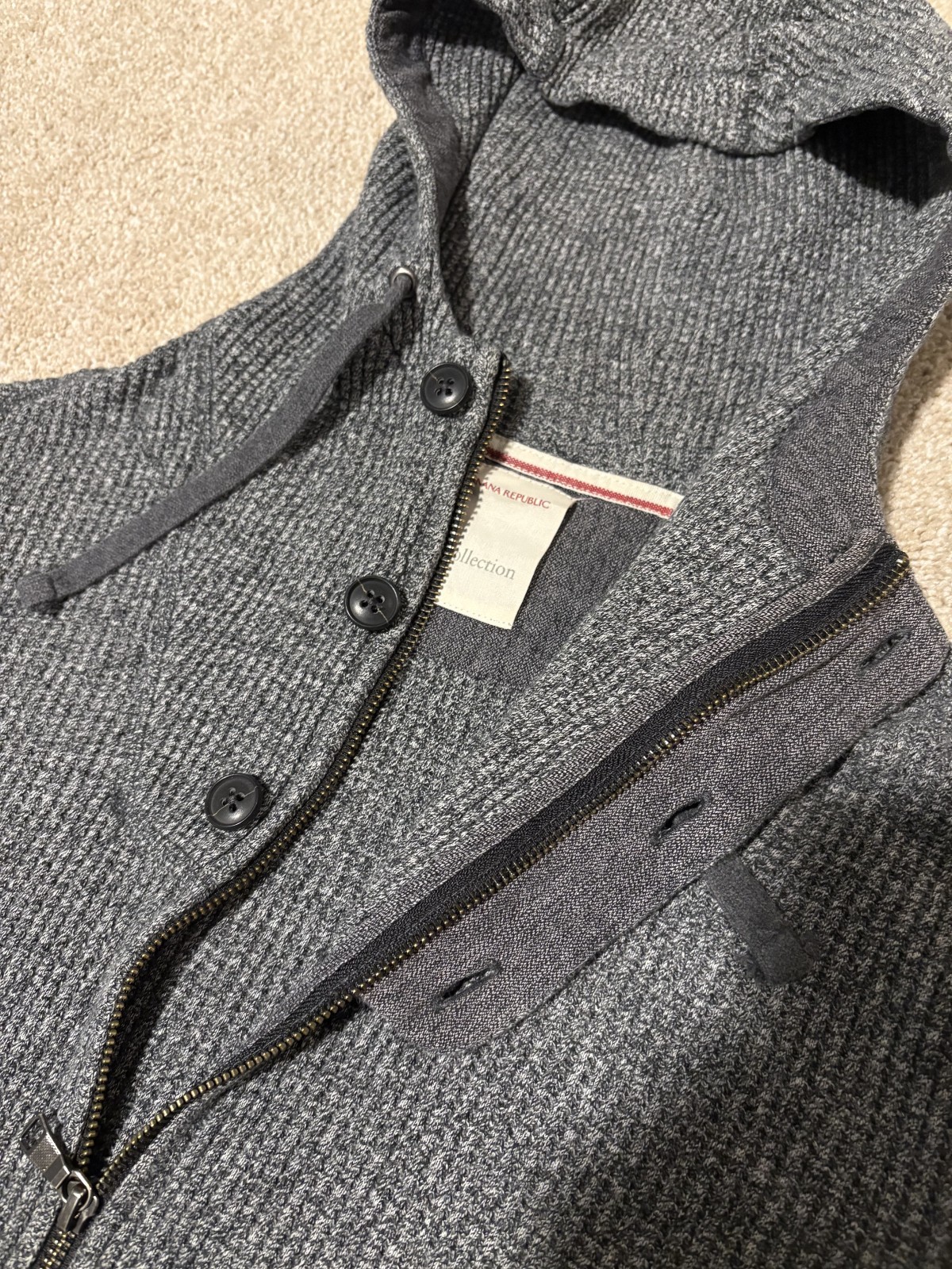 Banana Republic Mens Full Zip Henley Hoodie Sweatshirt Waffle Knit Gray, Sz S