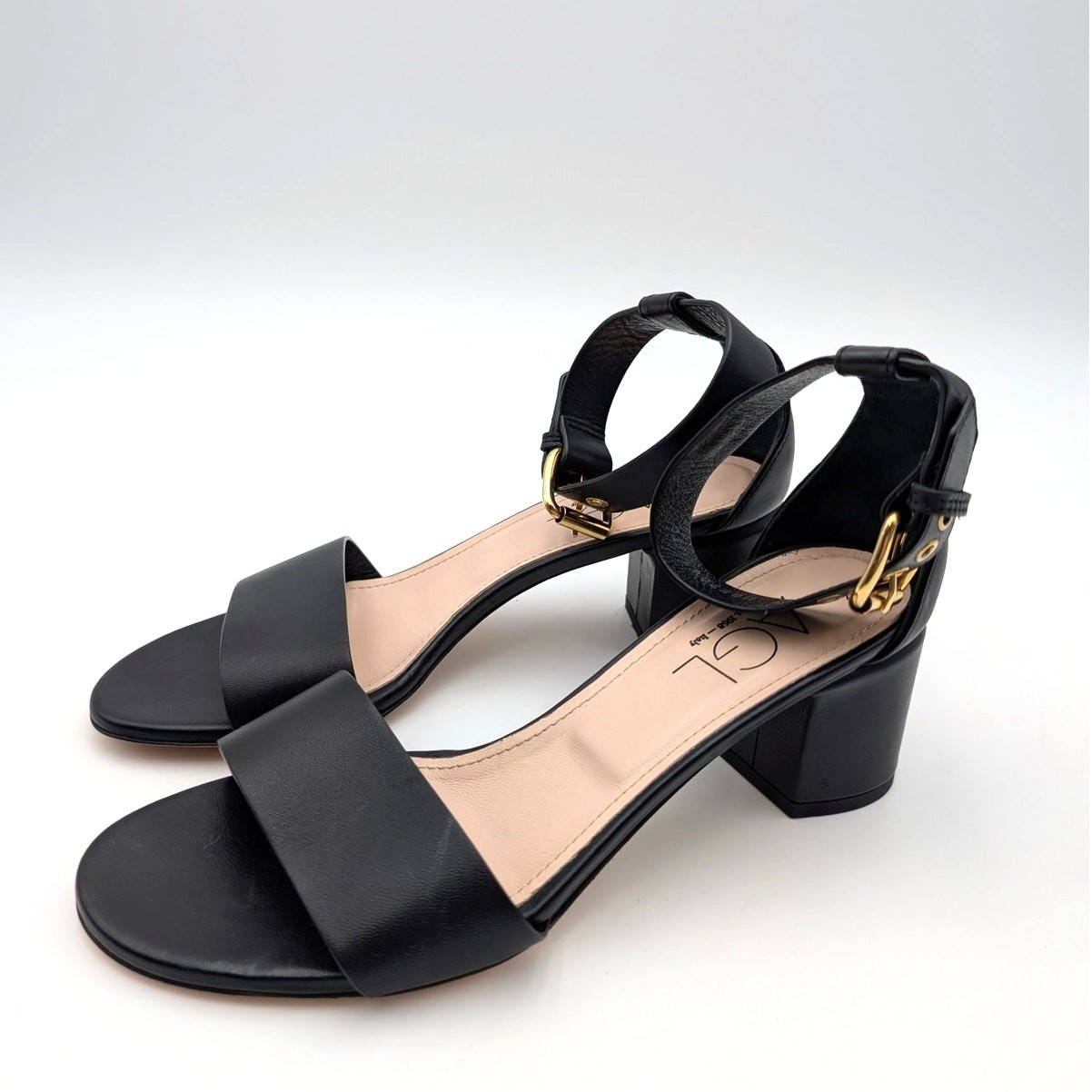 AGL Gala Block Heel Ankle Strap Sandals Open Toe Women’s Black Size US9 EU39