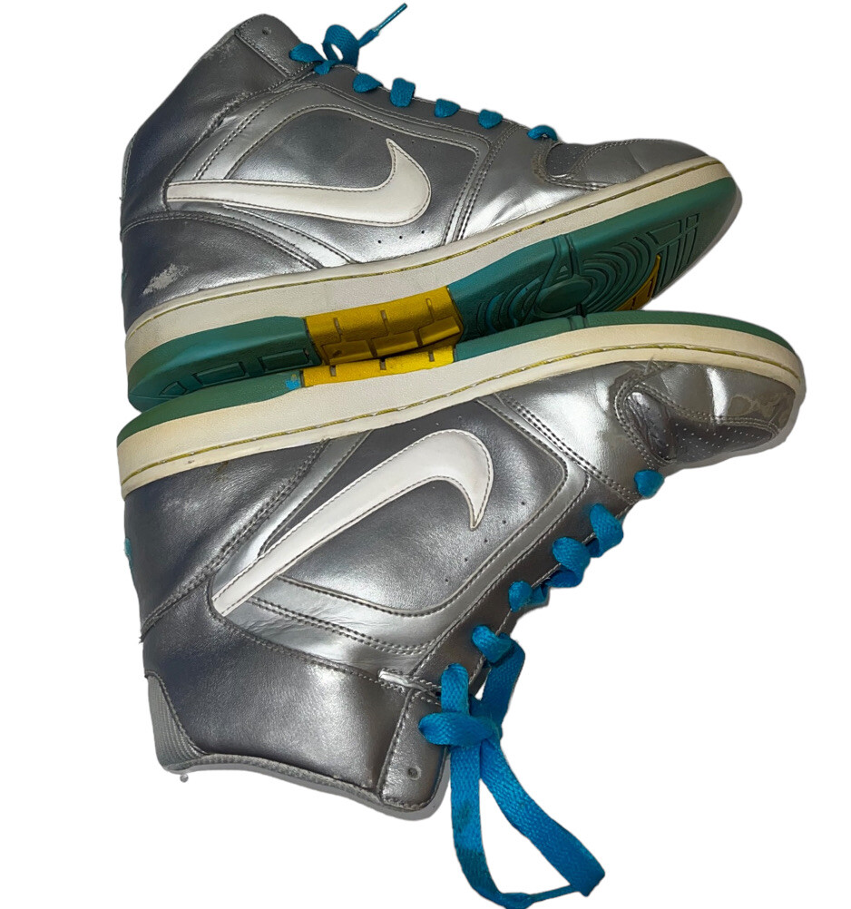 Nike Womens Air Prestige ll High 334480-015 Metallic Silver Blue Shoes Sz 9 FLAW