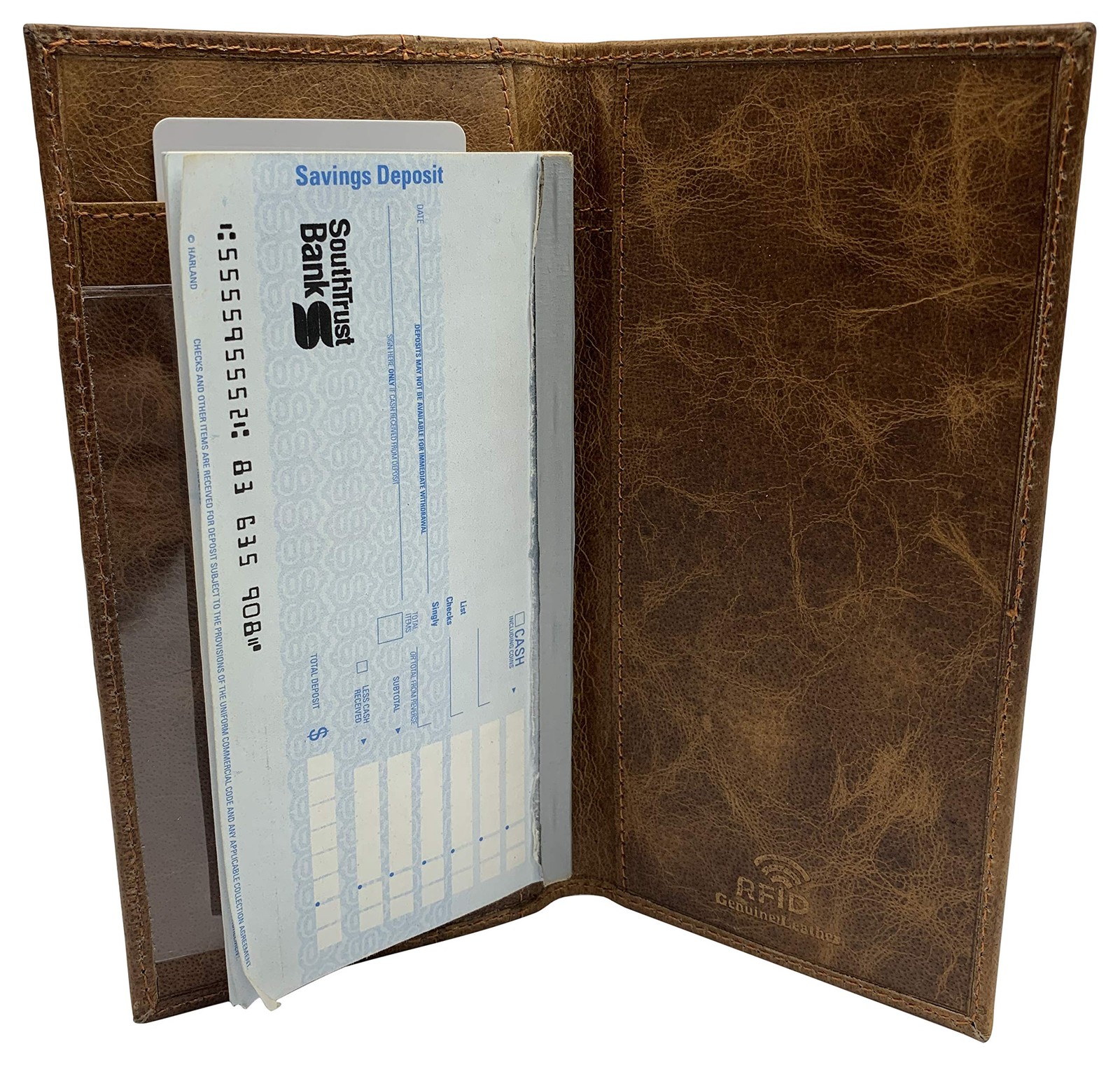 Genuine Leather Checkbook Cover For Men & Women Holder Wallet Tan