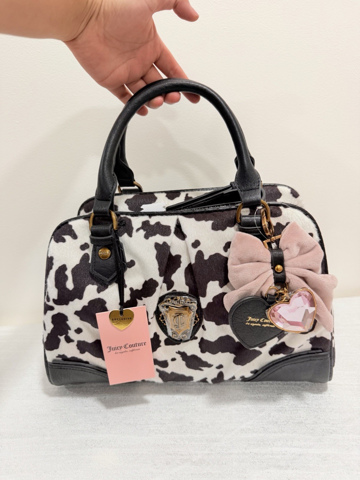 Juicy Couture Romance Cow Print Satchel In Liquorice W/Charm & Strap Viral New