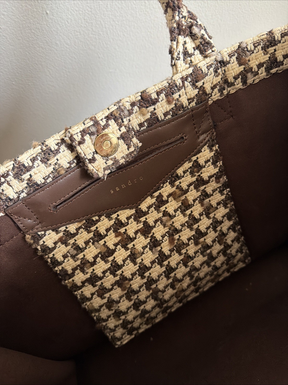SANDRO Paris Tweed Kasbah Houndstooth Large Tote Bag-Blk/Wht