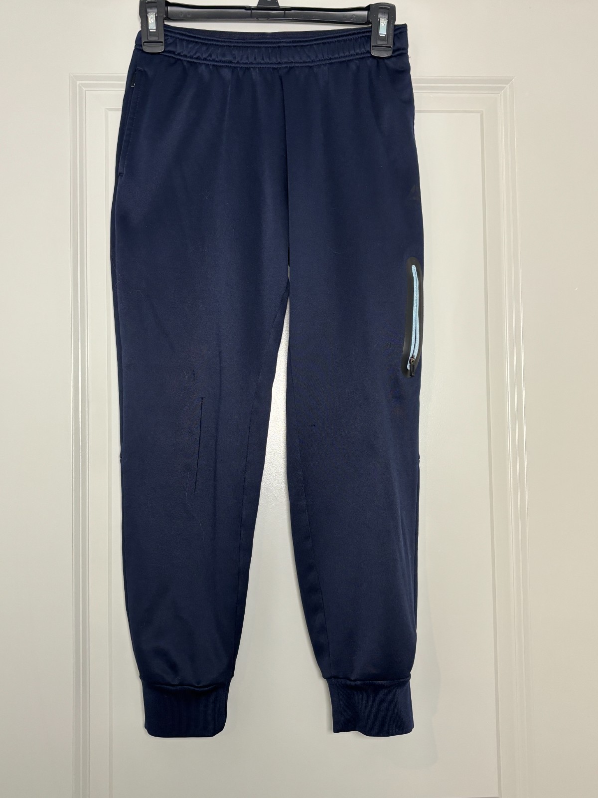 Reebok Sweatpants Boys Large 10/12 Navy Blue Elastic Waist Fleece Lined Tapered