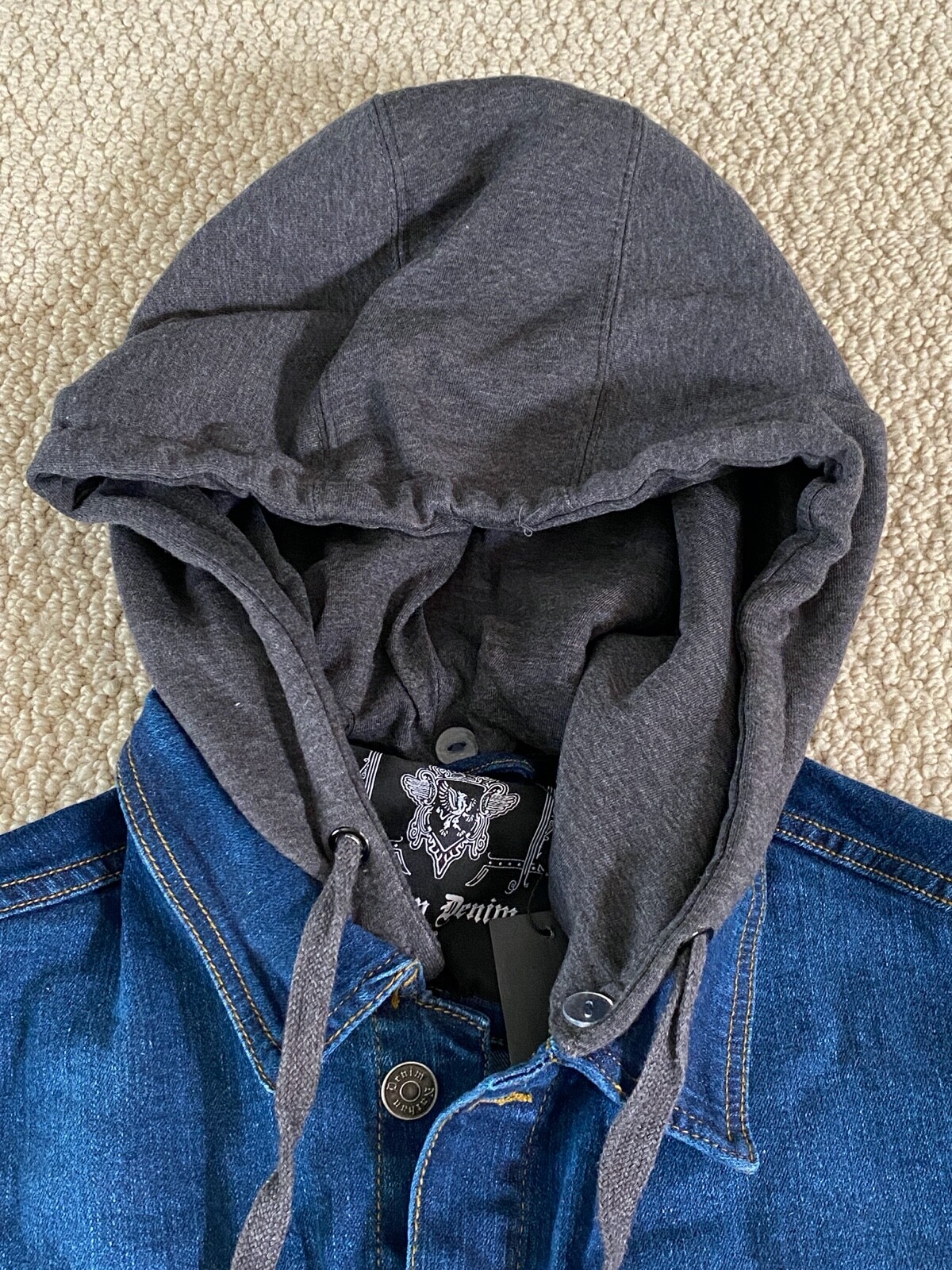 NWT Men’s Nathan Denim Stonewash Blue Convertible Hood Hoodie Denim Jean Vest