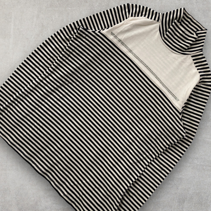 Soft Brushed texture Striped High Neck Top Paneled Rhinestone Accent Pullover