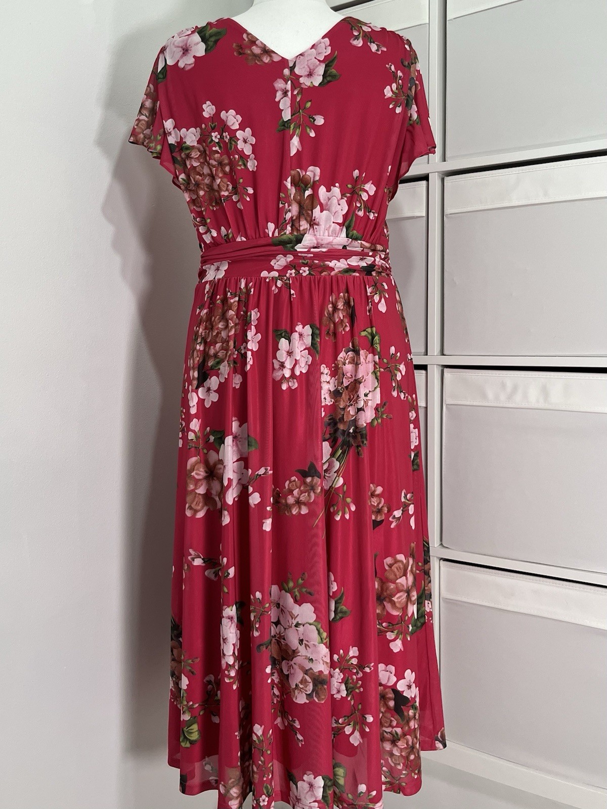 Jolie Moi Ladies Midi Dress Fits Uk 16 Floral Mesh Lined Occasion Wedding Races