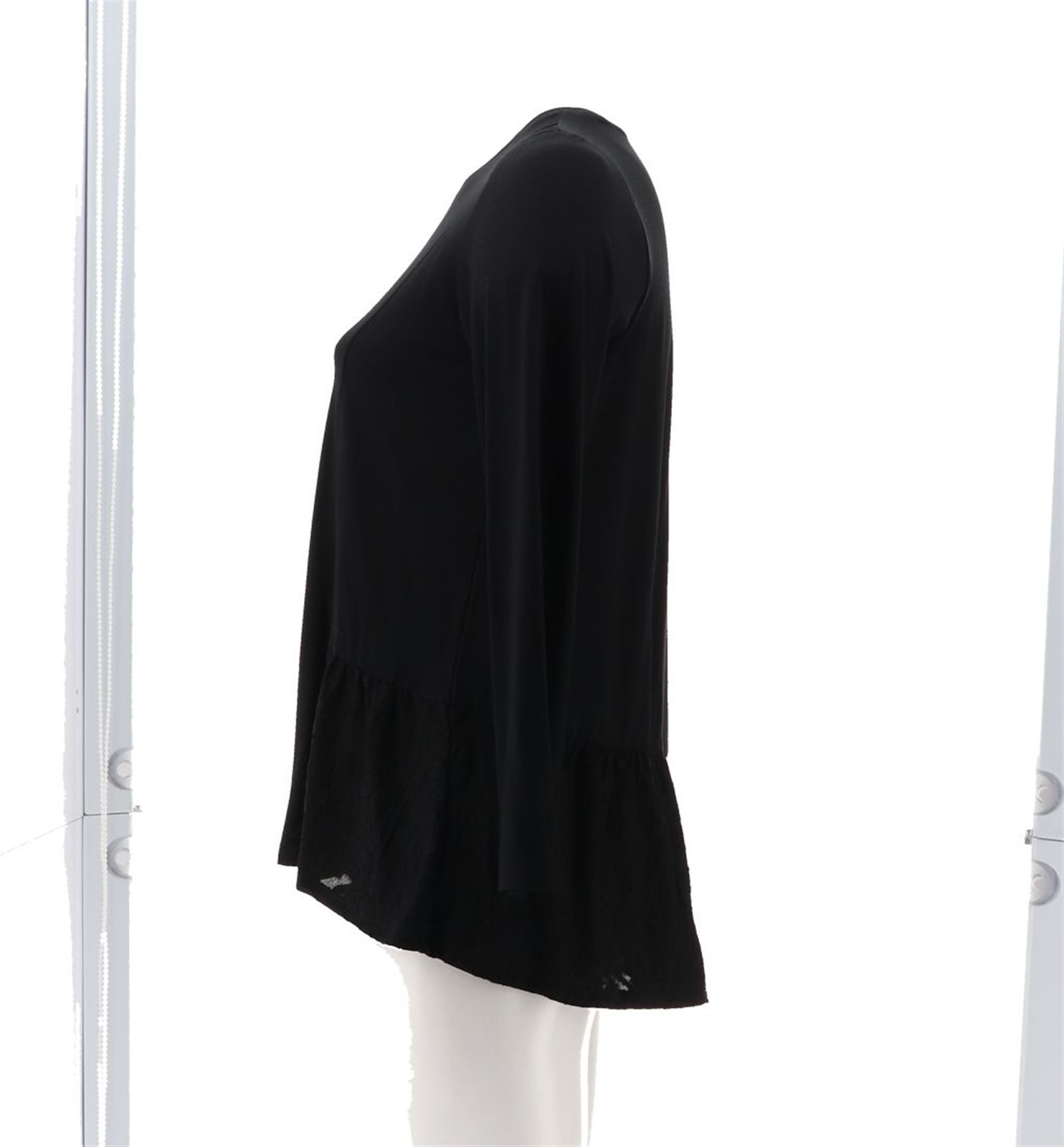 LOGO Lori Goldstein Rayon 230 Layered Top Jacquard Hem Black 1X NWOT (1041)