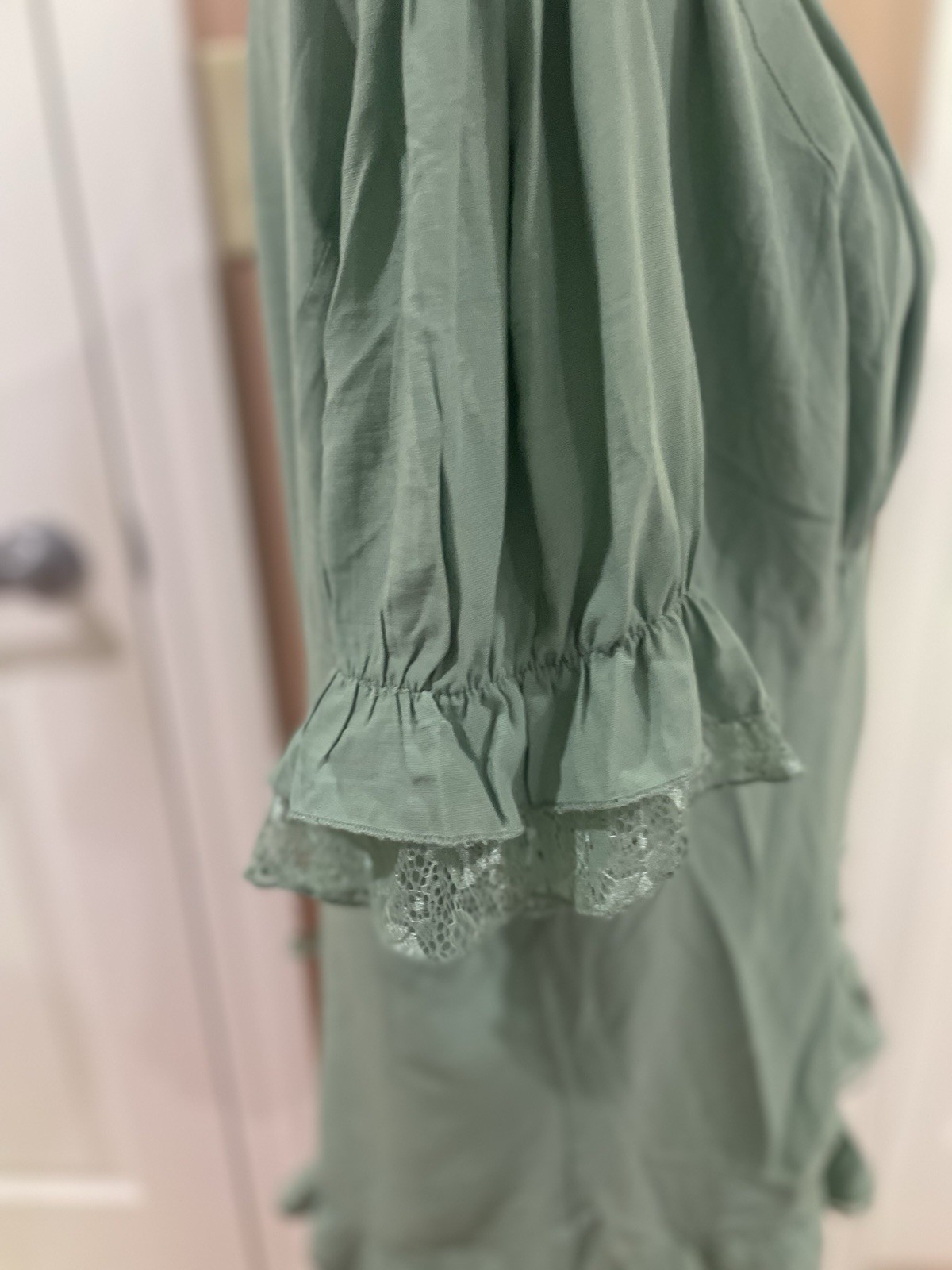 NWT Scarlet Darkness Sage Green Gothic Cowl Neck Lace Cuff Back Corset Blouse XL